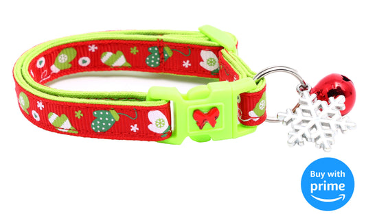 Winter Mittens on Red Safety Cat Collar