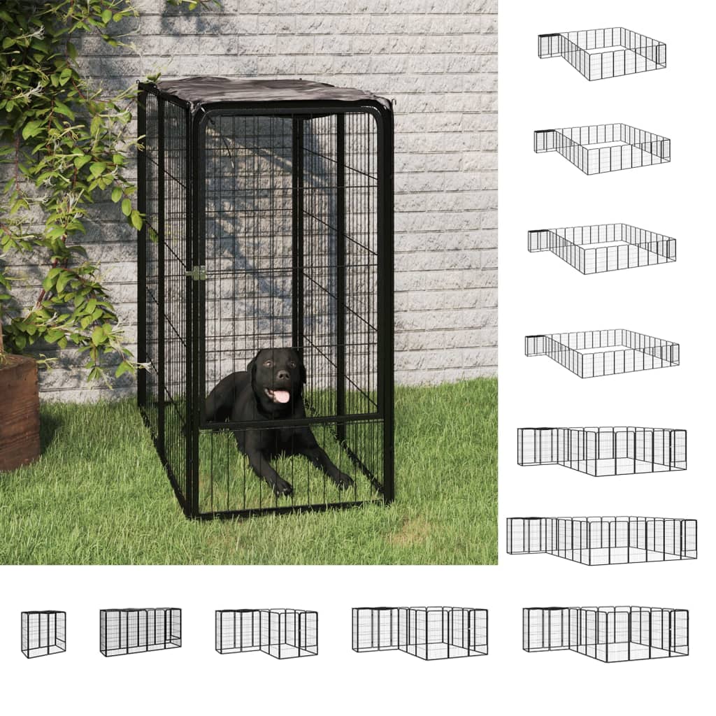 vidaXL Dog Playpen Kennel Dog Cage Puppy Pet Exercise Wire Fence Steel Black